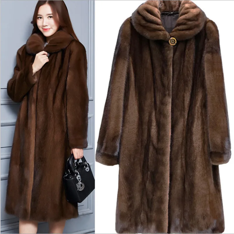 

2019 Korean version of imitation Mink Fur Coat Women Leisure long section of Faux Fur coat lapel large size Female Jacket