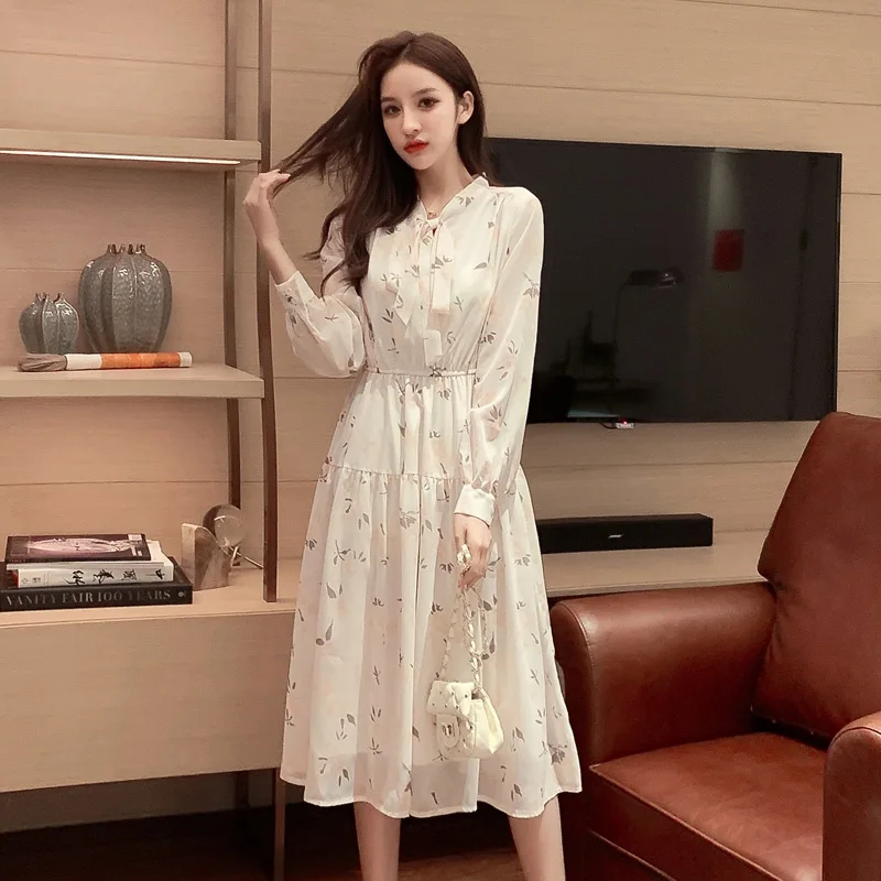 

Leiouna Sweet A-Line Long Sleeve 2021 New Women Skirt French Platycodon Skirt Fairy Super Floral Dress Long Skirt Autumn Dress
