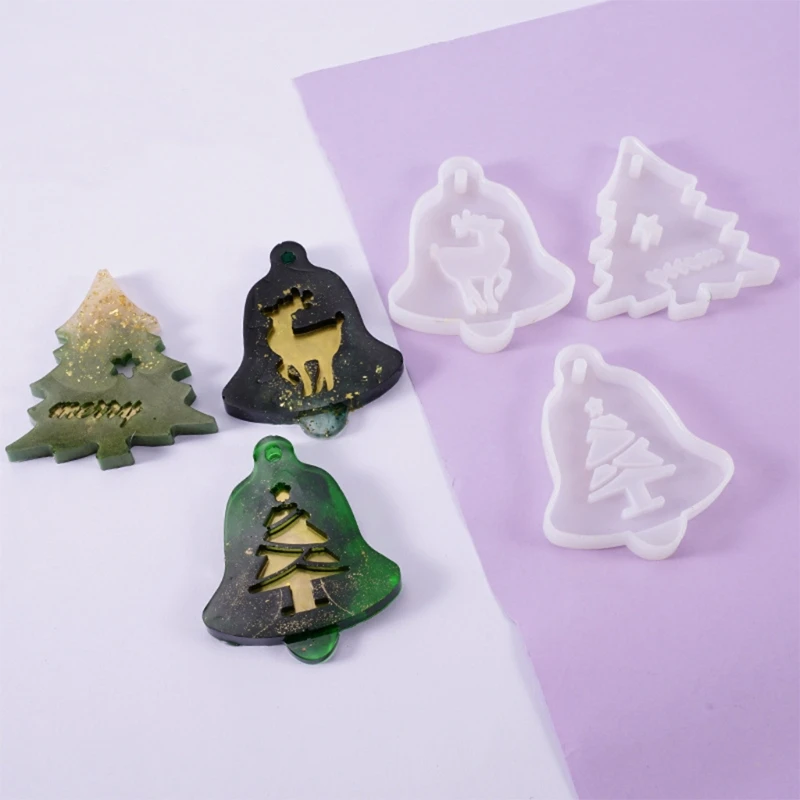

6 Pieces Christmas Theme Resin Molds, Pendant Decoration Molds with Hanging Hole, Including Bells, Elk, Christmastree, R J60E