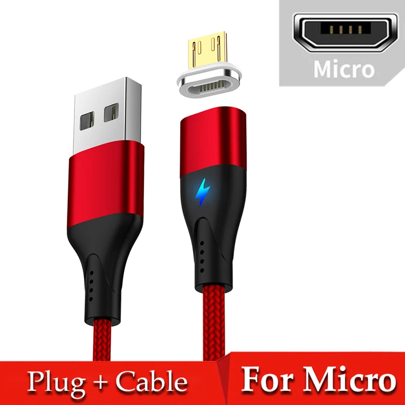 Red For Micro Магнитный кабель USB type-C для huawei p30 pro samsung a50 a70 3A mi cro usb шнур для быстрой зарядки и передачи данных для Red mi note 8 mi 9 9t - Цвет: Red For Micro