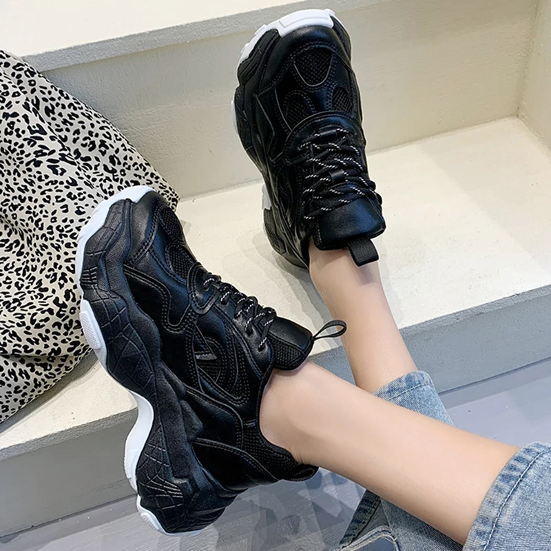 

Lucyever Comfortable Chunky Sneakers Women 2021 Autumn Breathable Thick Sole Casual Shoes Woman Platforn Vulcanize Shoes Female
