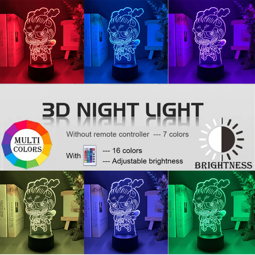 3D Night Light Attack on Nightlight for Child Bedroom Decoration Touch Sensor Desk Lamp Gift Kids Titan Birthday | Освещение