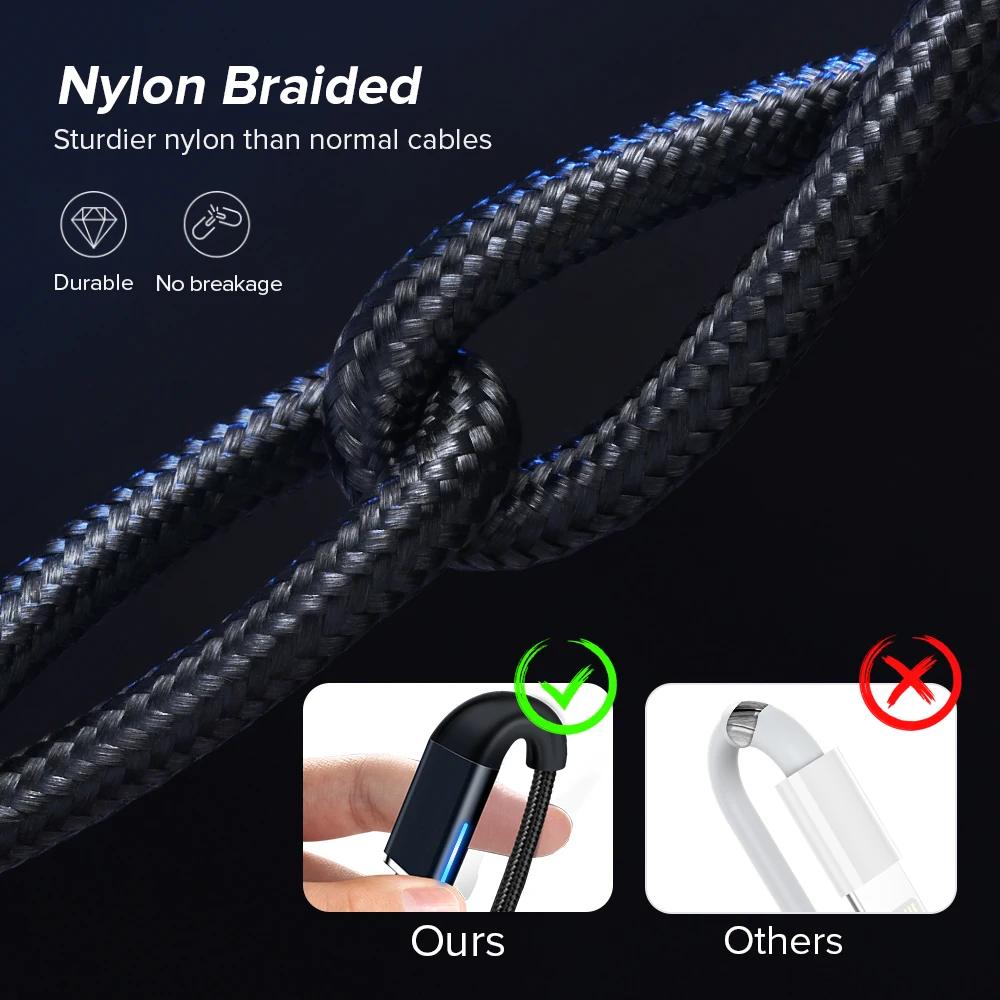 

3A LED Magnetic Cable Fast Charging Data Wire For iPhone 11 XS Huawei P40 P30 Mobile Phone Charge Cord Type C Micro USB Cable 2M