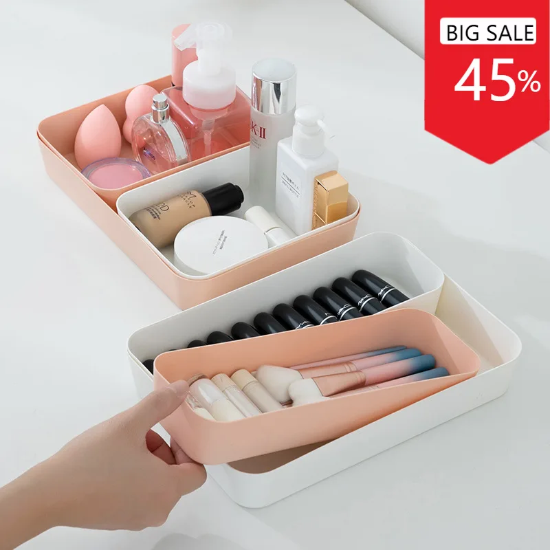 

3 Size Drawer Organizer Set Desk Drawer Dividers Bathroom Vanity Cosmetic Makeup Trays Multipurpose Clear Plastic Storage Bins