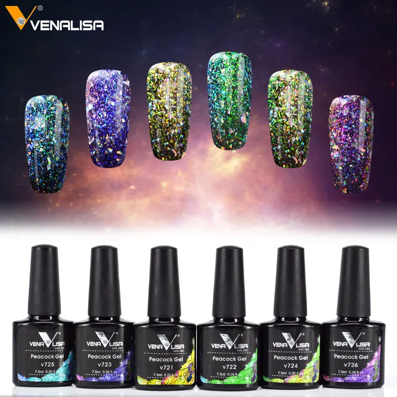 

Venalisa Newest 6 colors 7.5ml manicure nail art design varnish nail gel lacquer glitter sequins platinum peack nail gel polish