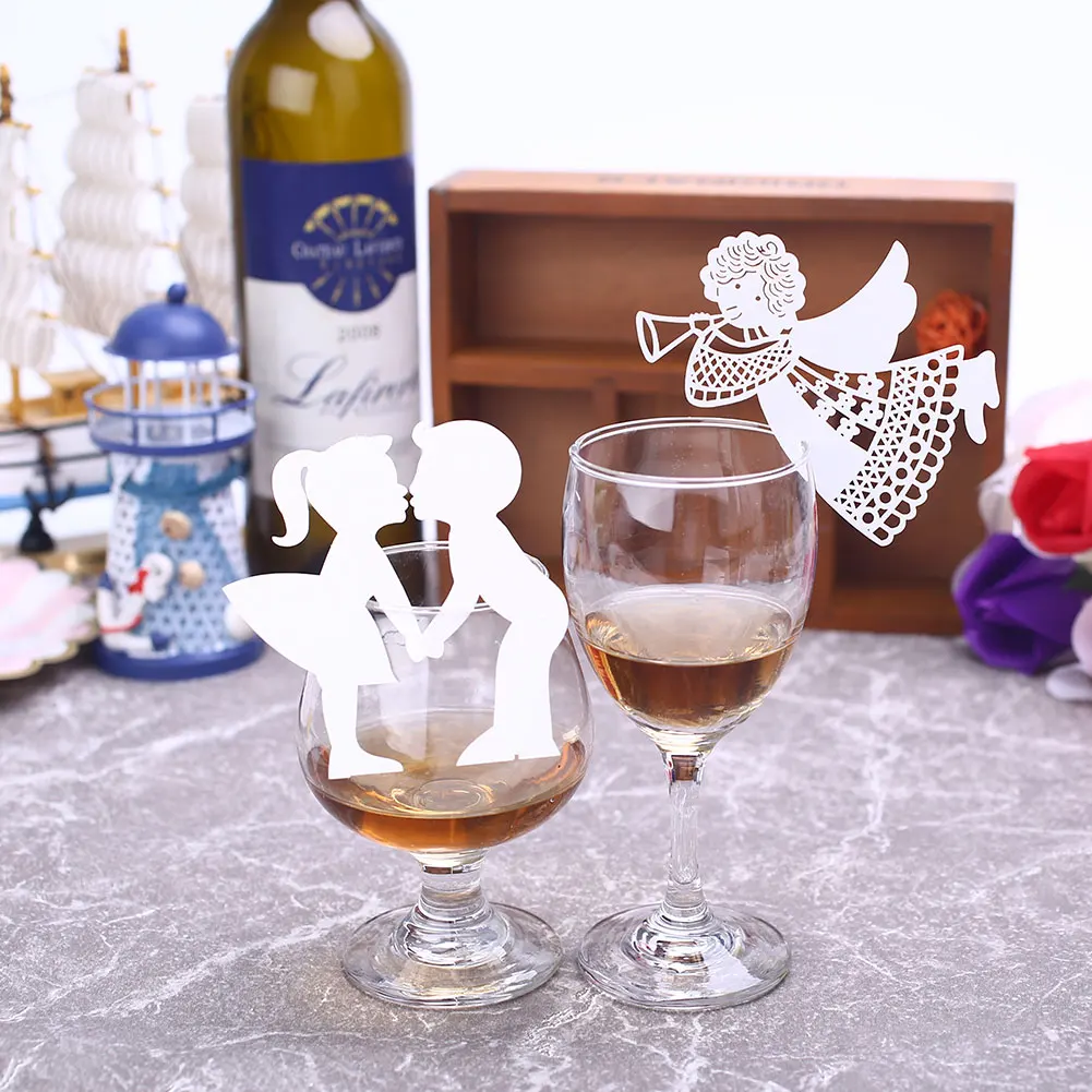 Name Place Card Escort Cup Cardboard Home Supplies Party Kiss Angel Heart Flower Practical Wine Glass Cards Gift Wedding | Дом и сад