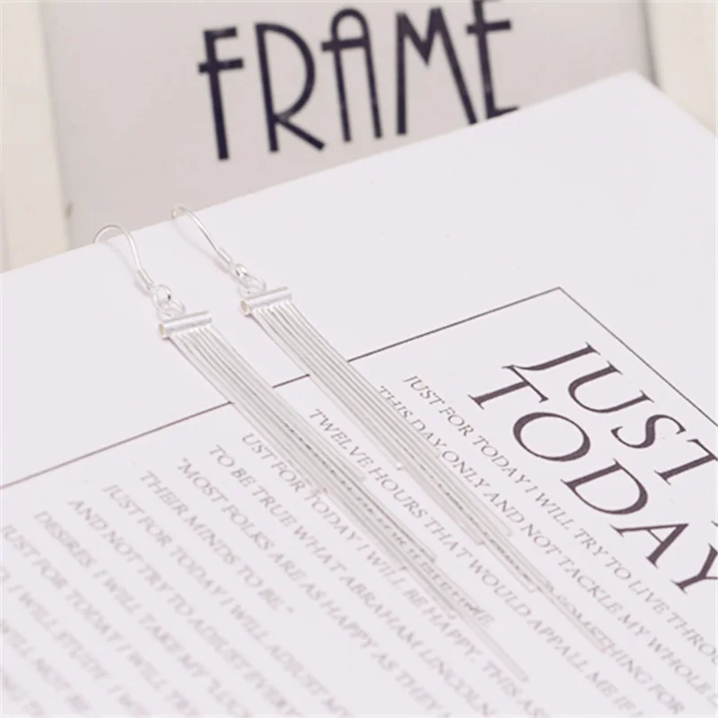

100% S990 Sterling Silver Earrings Fashion New Pure Silver Elongated Handmade Multi-thread Earrings Beautiful Women's Earrings C
