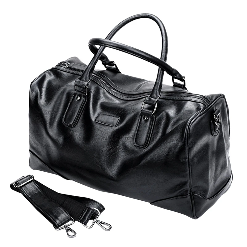 

NEW-Men's Travel Bag Business Casual PU Leather Men's Bag Large Capacity One-Shoulder Handbag Black