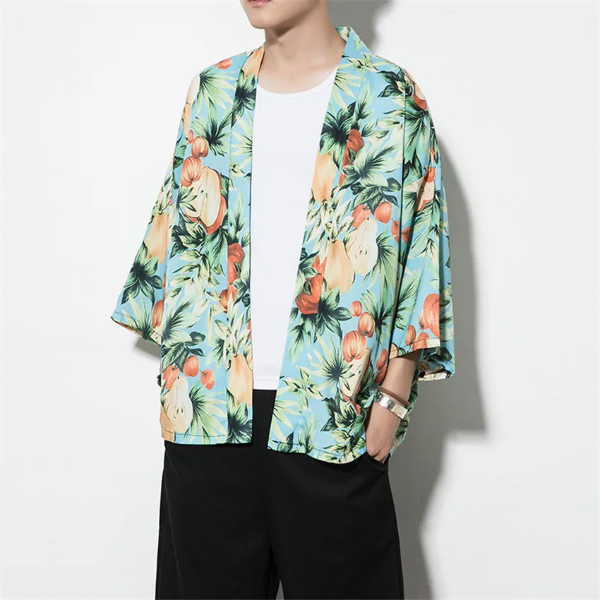 6 цветов традиционное японское кимоно пальто для мужчин хлопок Haori Yukata человек модный принт летний солнцезащитный крем рубашка кардиган
