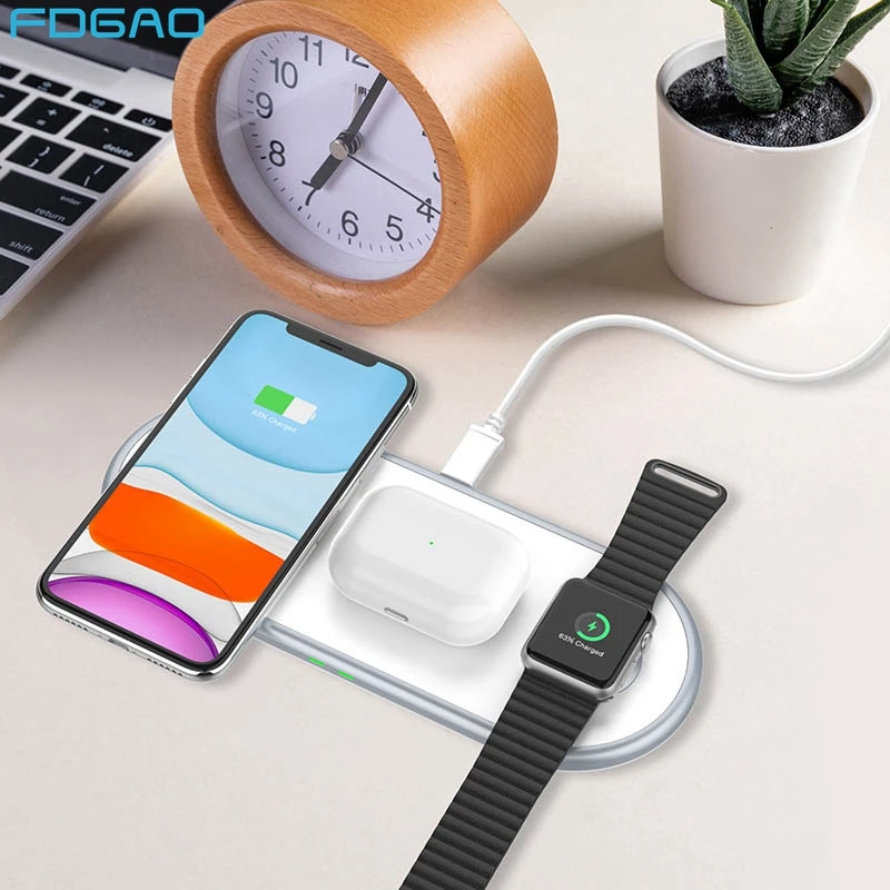 Беспроводное зарядное устройство QI 10 Вт 3 в 1 для iPhone 11 pro XS Max XR X 8 док станция Apple Watch