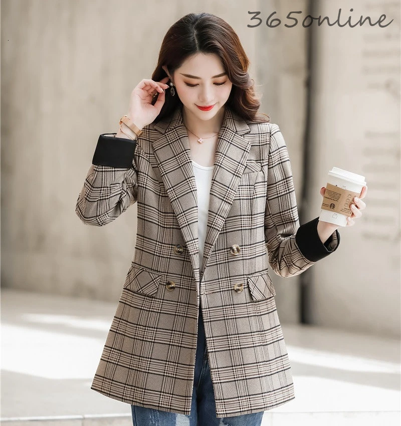 Женские двубортные повседневные блейзеры с длинным рукавом куртки пальто