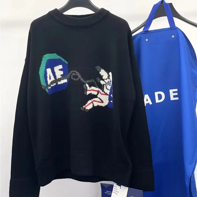 

Черный свитер Adererror для мужчин и женщин 1:1 высококачественные толстовки с круглым вырезом и рисунком астронавта