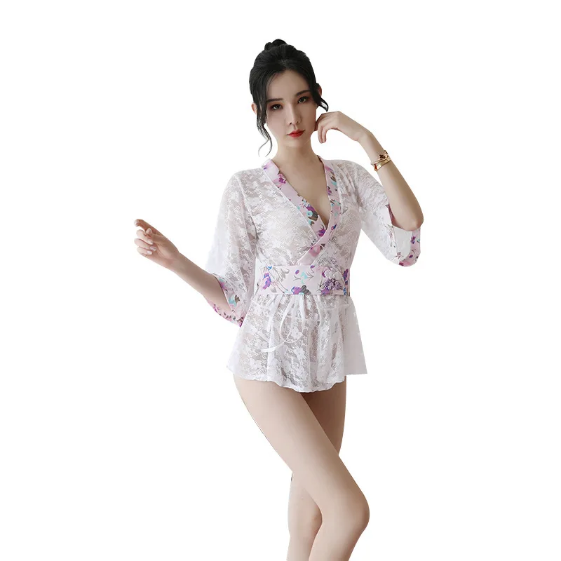 Кружевной сексуальный банный халат размера плюс женское сексуальное нижнее