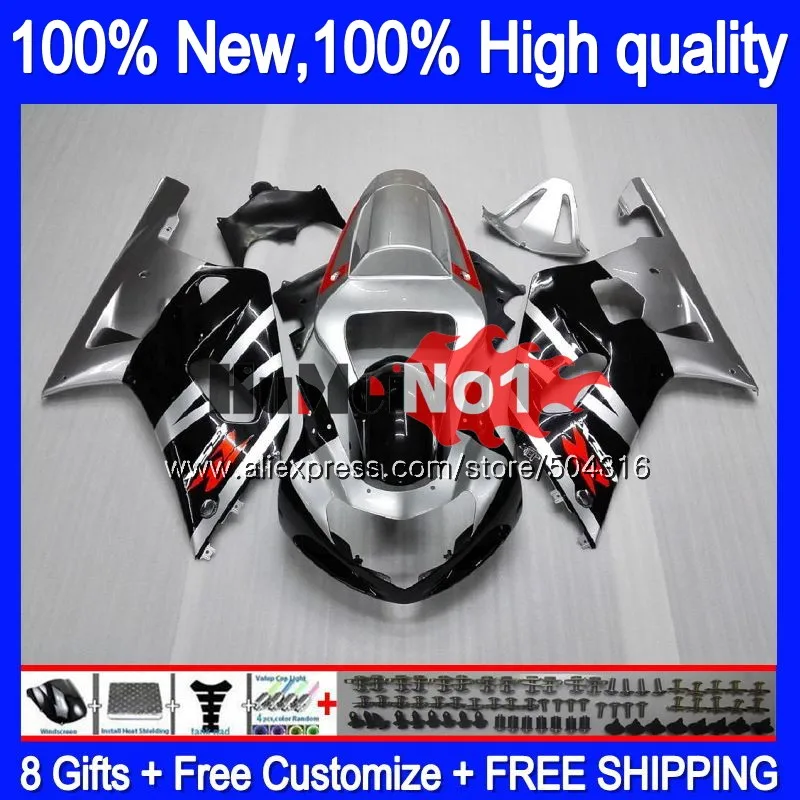 

Корпус для SUZUKI GSX-R600 GSXR 600 K1 GSXR600 14MC.4 GSXR 750 01 GSXR-600 GSXR750 2001 2002 2003 01 02 03 серебристо-черные обтекатели