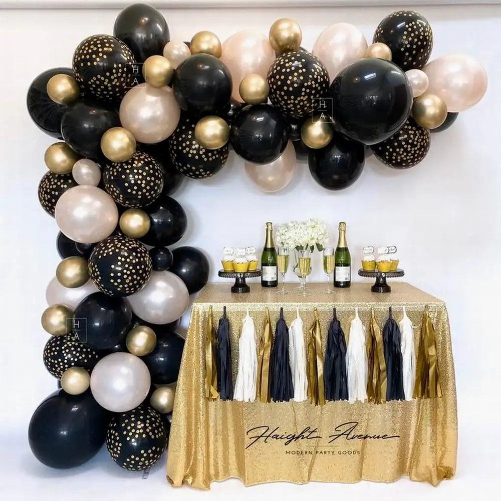 

60pcs DIY Balloon Garland Arch Kit Black Gold Champagne Latex Balloons for Happy New Year Retirement Graduation Party Decoration