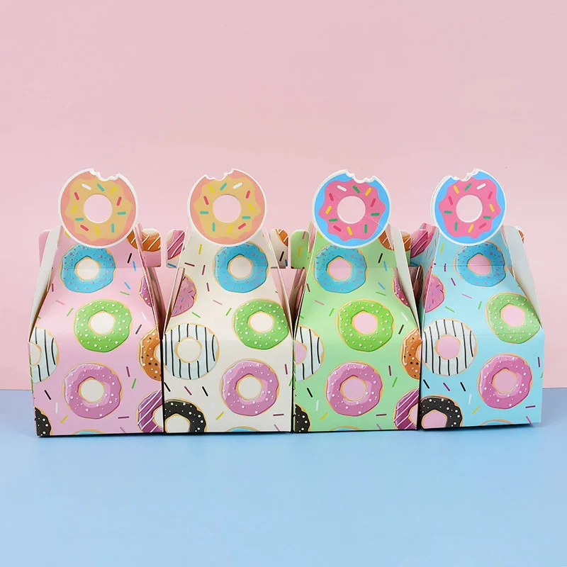 

8pcs Donut Party Paper Candy Box Donut Pattern Gift Boxes Bags Birthday Party Baby Shower Cookie Packaging Decoration Kids Favor