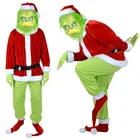Гринч рождественские Шуточный Костюм для взрослых Рождественский карнавальный наряд на Хэллоуин страшный костюм Санта Клауса красный зеленый плюшевый наряд для мужчин и женщин