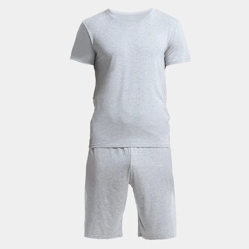 Men's Pajamas Set Plus Size L-3XL Summer Solid Sleepwear Men's Short Sleeves Nightwear Modal Top + Pants Leisure Outside Wear