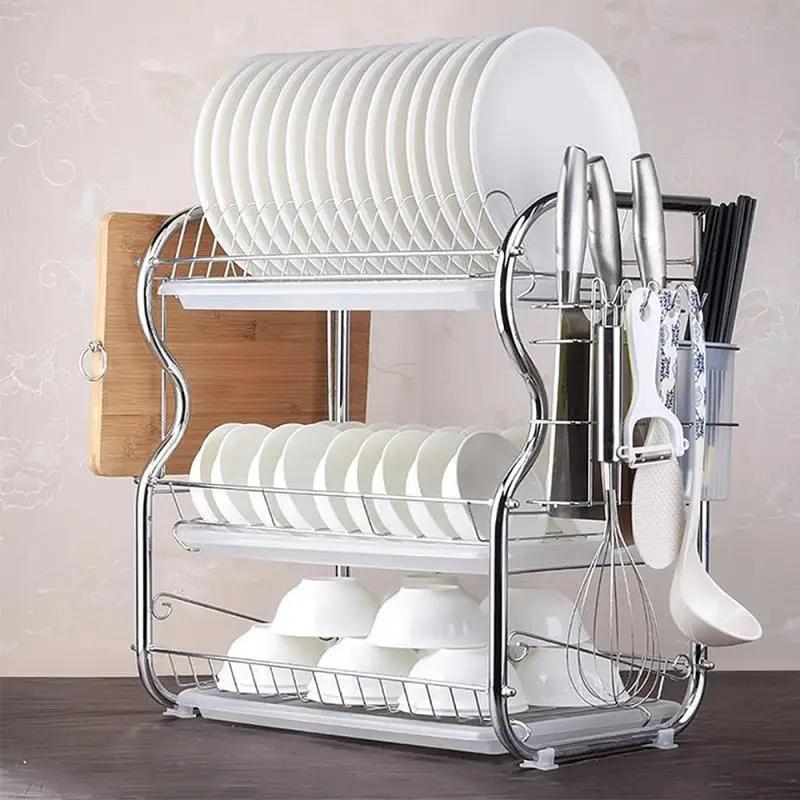 Dish Drainer Silver Stainless Rack Storage Shelf Washing Holder Basket Plated Knife Sink Drying Organizer Kitchen Tools HWC | Дом и сад
