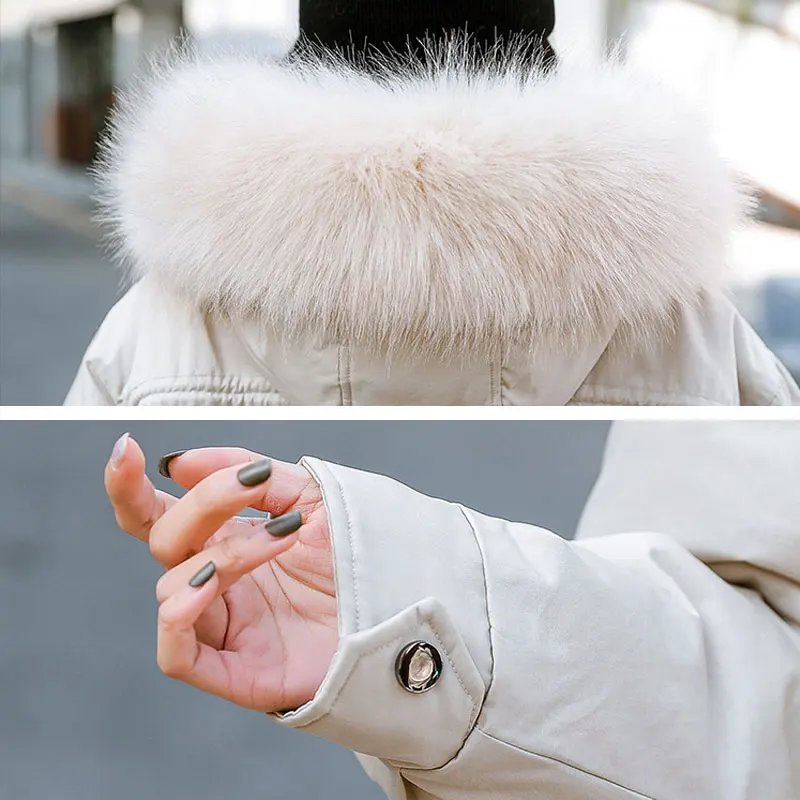 

Slim Parker Padded Jacket Women 2020 Winter Big Fur collar Warm Outerwear Large size Loose Down Cotton Coat Hooded Female DH117