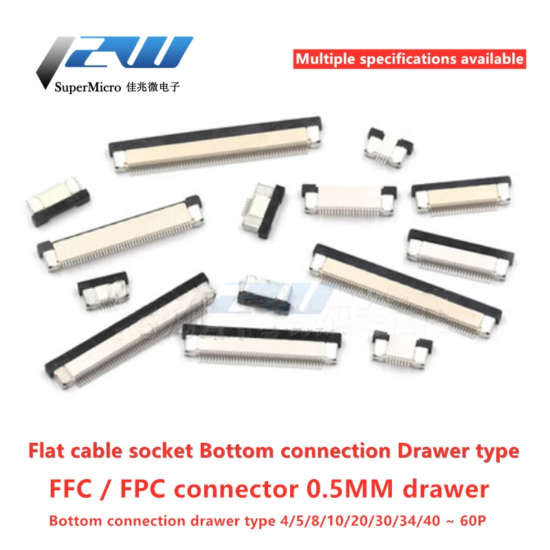 Коннектор FPC FFC 0 5 мм 1 плоский коннектор PCB SMT ZIF для подключения ниже 4 6 8 10 12 16 18 20 26 28