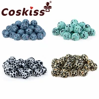 coskiss 50pc 1215mm silicone leopard print bead food grade teether round printing diy crafts baby teether safe rattle beads