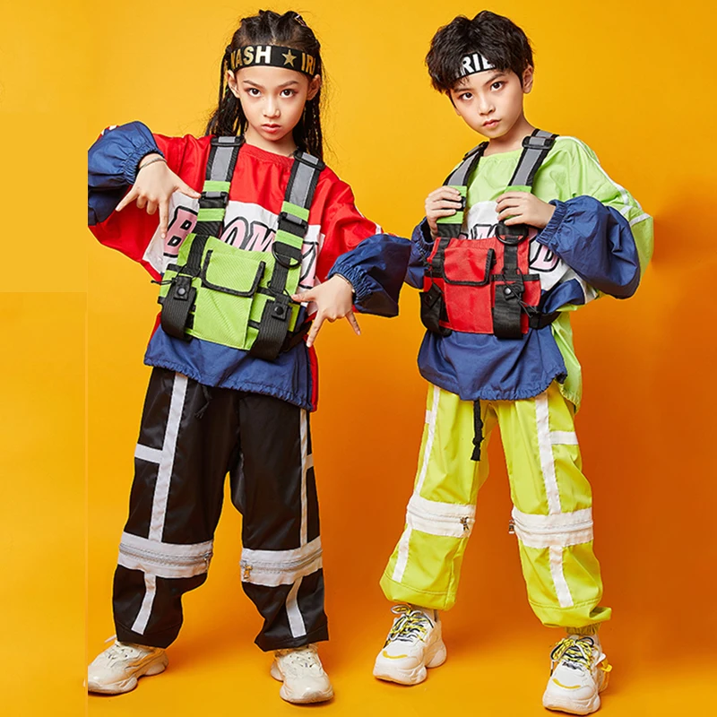 Детский костюм в стиле хип-хоп для мальчиков Свободный Топ Уличная Одежда танцев