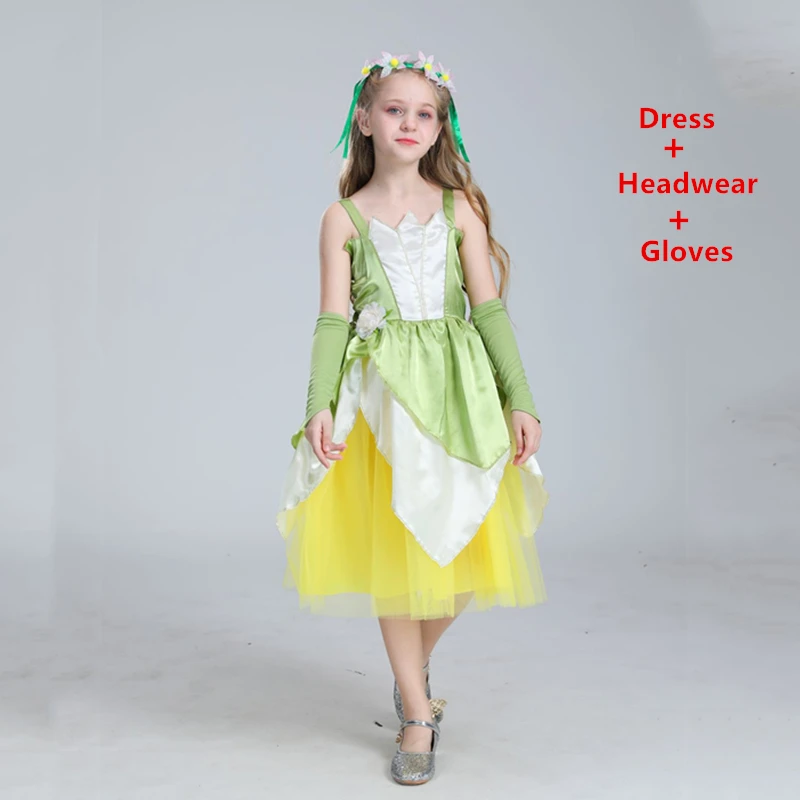 

Carnival Cosplay tianas Dress Up Dresses Girl Princess Role Playing Party Costume Children Sleeveless Frock The Princess Dress