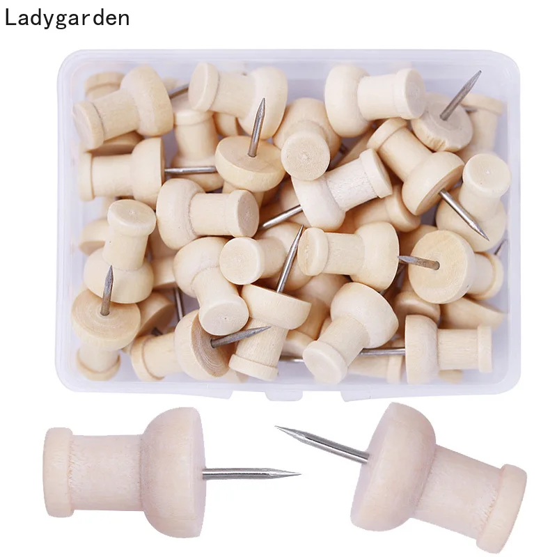 

240PCS 22MM Wooden Thumbtack Sofa Shoes Wall Decorative Tack Stud Pushpin Decorative Drawing Push Pins Wood Head Office