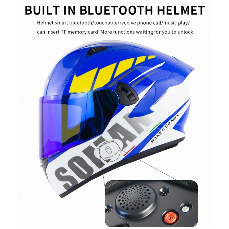 

SOMAN 2021 Bluetooths Motorcycle Helmet Full Face Dual Lens for man Cascos Capacete DOT Road Bike Casco Moto ski helmet kask