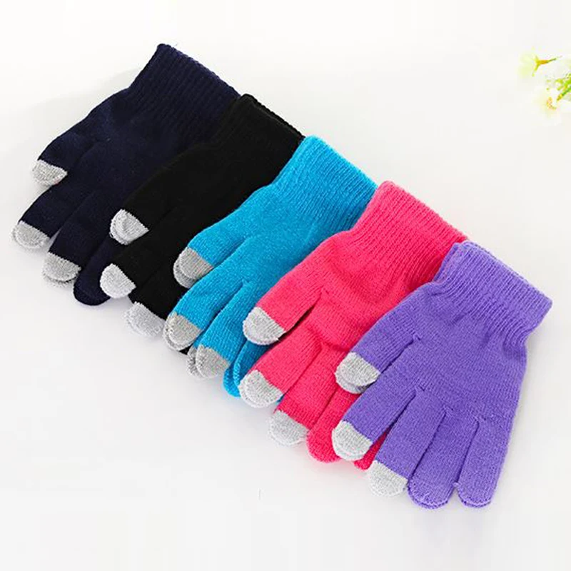 

2 Pairs Knitted Gloves Full Finger Warm Screentouch for Men Women Outdoor Sport Winter Fall SEC88