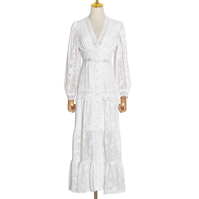 

ladies Big-name mesh summer lace see-through sexy pleated dress2021New women's clothing long sleeves elegant big swing long dres