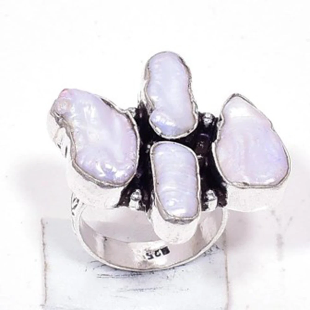 Подлинное жемчужное кольцо Biwa серебряное покрытие из меди ручная работа Женские