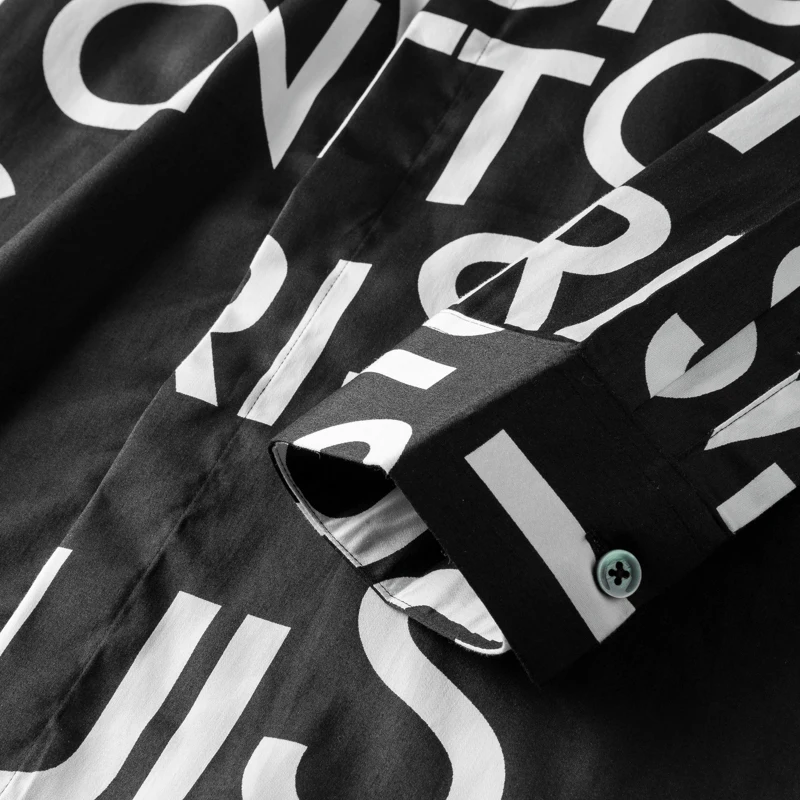 

Big Letters Print Shirt men Long sleeve Slim Chemsie homme Brand Business Pure Cotton male dress Shirts Plus size M-4XL Camisas