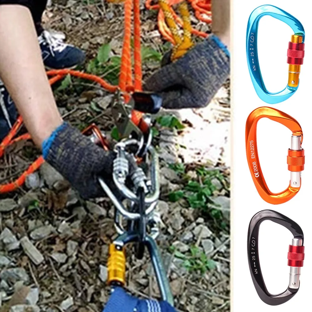 

25KN Carabiner Clip Hook Heavy Duty Aluminum D-Ring Screw Lock Rock Climbing D-SHAPED Buckle Survial Key Chain Backpack Buckle