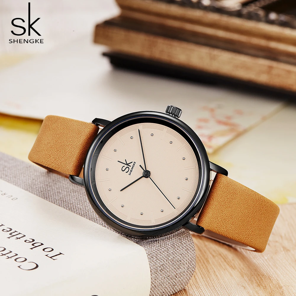 

shengke simple women dress watches retro leather female clock Top brand women's fashion mini design wristwatches clock