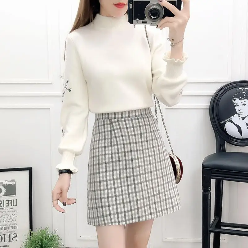 Женский Повседневный вязаный пуловер с вышивкой и длинным рукавом Осень зима 2020