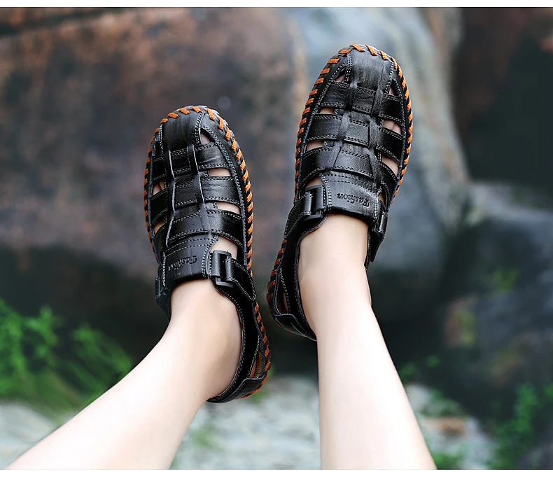 

Summer Men Sandals 2019 Leisure Beach Men Shoes High Quality Genuine Leather Sandals The Men's Sandals Big size 39-47