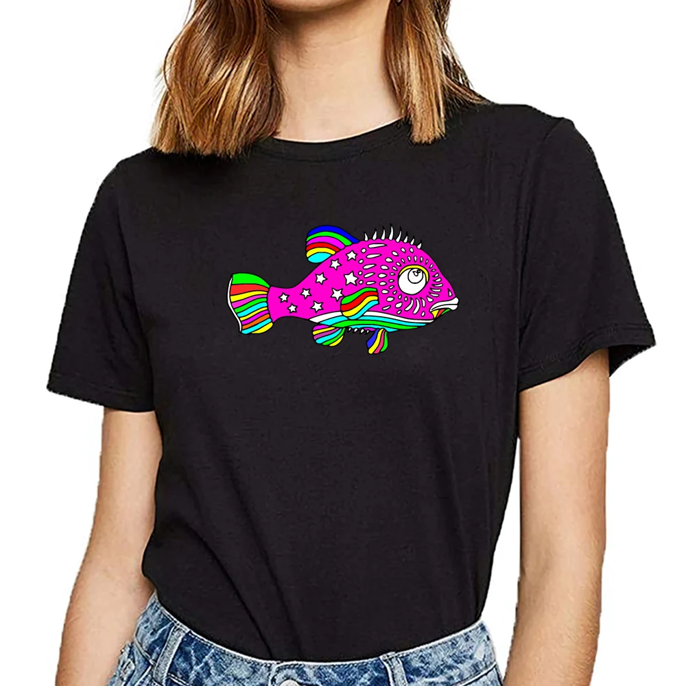 

Tops T Shirt Women cool colors fish Fashion White Short Female Tshirt