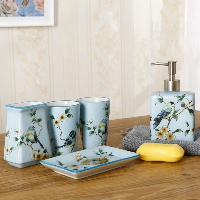 5pcs Принадлежности для ванной комнаты европейские изысканные керамические аксессуары для ванной комнаты Набор Мыла Диспенсер держатель для зубной щетки мыльница - Цвет: 5pcs