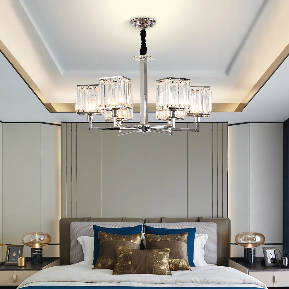 Новая Современная хрустальная люстра для гостиной роскошная хромированная