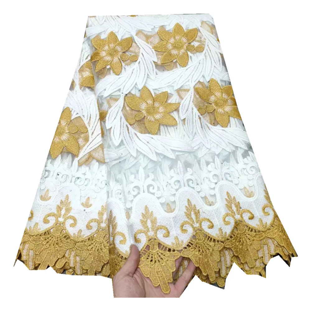 

African Water-Soluble Lace Fabric High Quality Milk Silk Lace Fabric Nigerian Guipure Cord Lace Fabric for Wedding TY1917-4