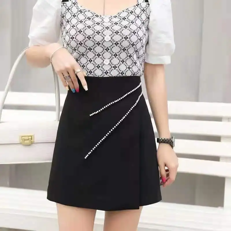 

Women High Waisted Slim Sexy Beading Mini Skirts 2021 Summer Female Streetwear Party Night Club A-line Casual Short Skirt 6629