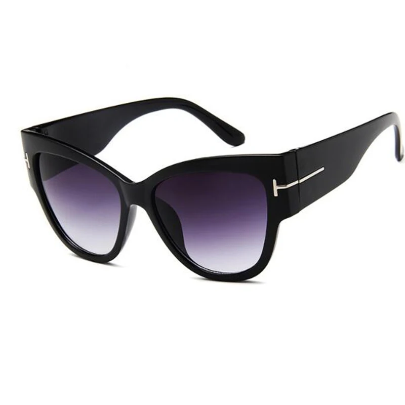 Блестящие черные женские негабаритные солнцезащитные очки кошачий глаз