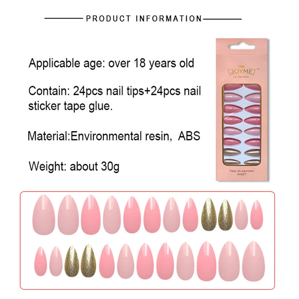 

24 Pcs/Box Glitter Artificial False Nails Long Stiletto False Nails Full Cover Press On Nails DIY Almond Fake Nails Manicure