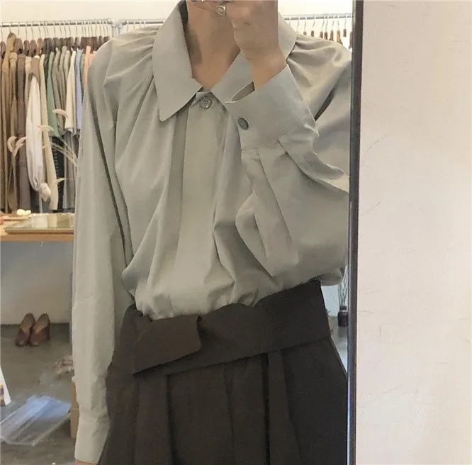 Женская шифоновая блузка рубашка с буфами на рукавах офисная весенняя|Блузки| |