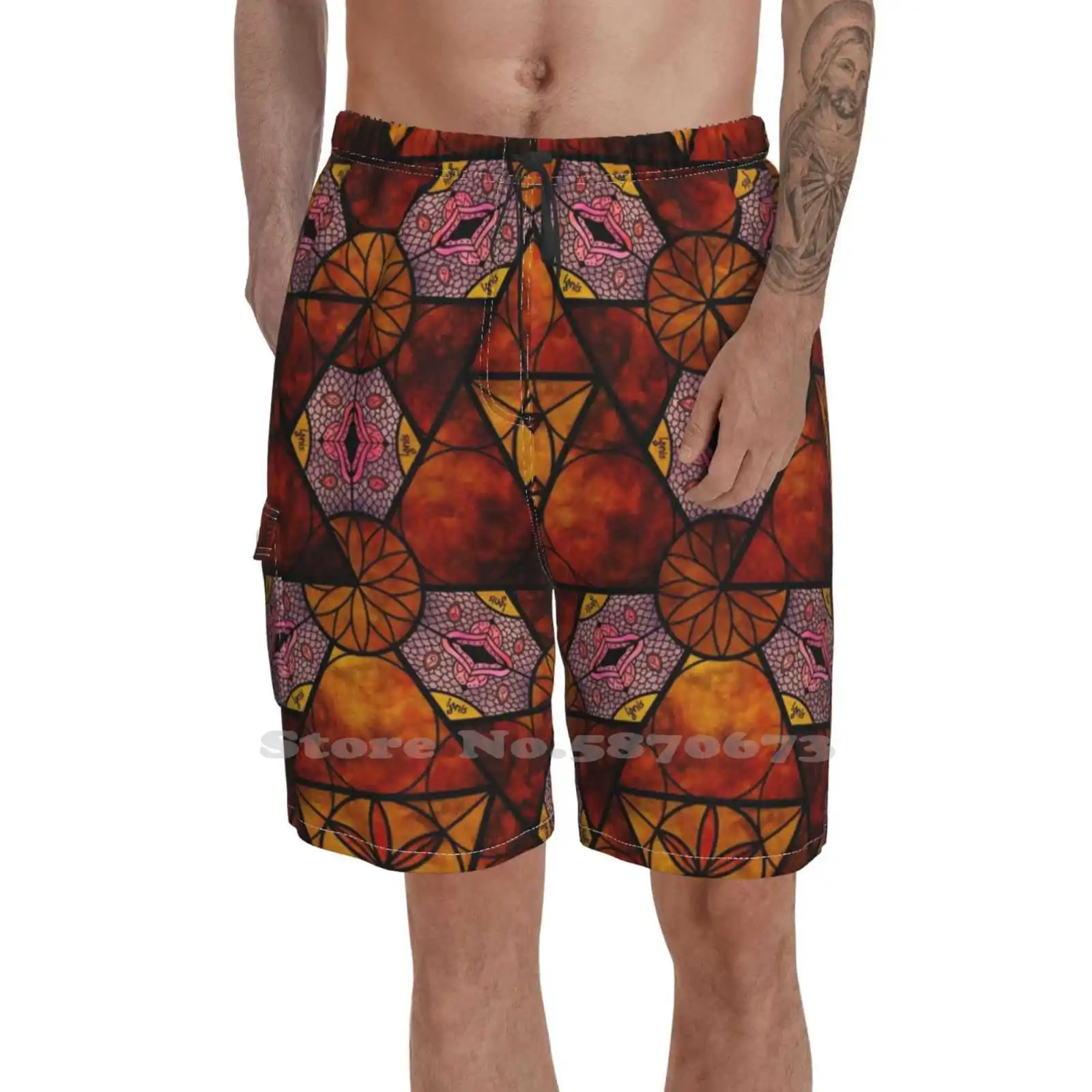 

Sacred Geometry - Ignis Summer Mens Casual Shorts Gym Training Yoga Mandala India Chakra Sacred Geometry Spiritual Magic Pagan