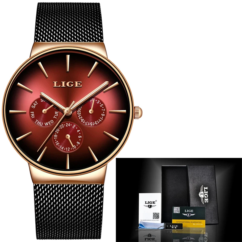 

LIGE New Fashion Mens Watches Top Brand Luxury Quartz Watch Men Mesh Steel Waterproof Ultra-thin Wristwatch For Men Sport Clock
