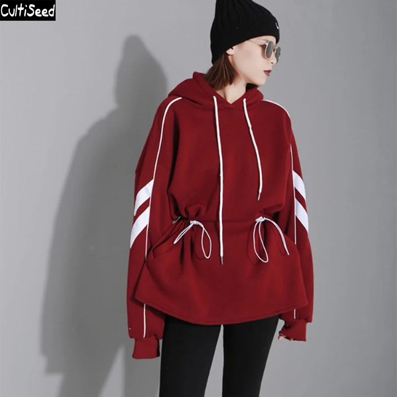 

Cultiseed Women Autumn Wintern New Striped Hoodies Tops Female Fashion Loose Casual Hooded Sweatshirts Sport Casual Long Hoodies