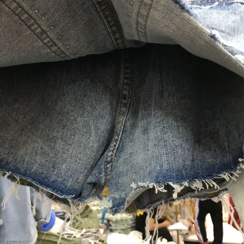 

Sexy High Waist Denim Shorts Fake Two Piece Heavy Work Beaded Loose Shorts 2021 Summer Harajuku Punk Dark Academia Pants Rivets